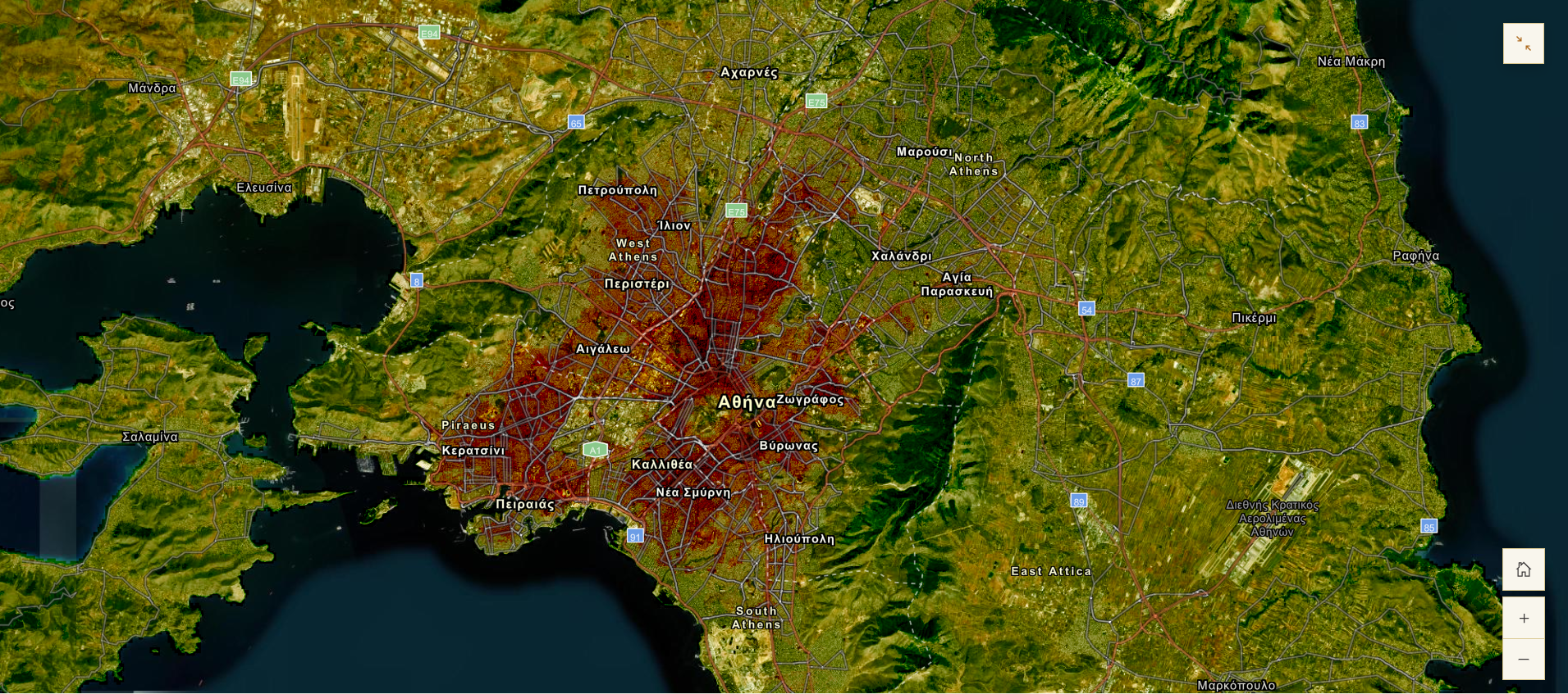 Heat Risk Index raster map of the Attica Peninsula at 20×20 m resolution from Landsat 8 and Sentinel-2